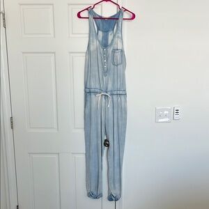 Light Blue Sleeveless Chambray Denim Jumpsuit from Red Dress Boutique
